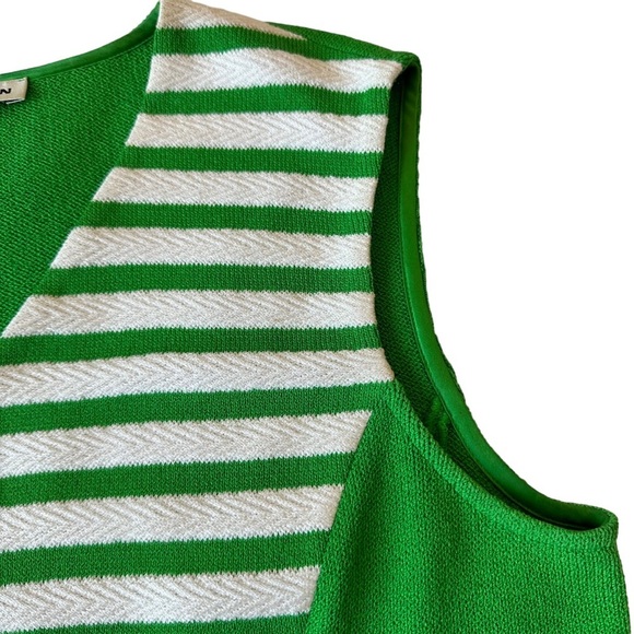 St John Green & White Striped Vest Gold Button Size 12 - Picture 3 of 10